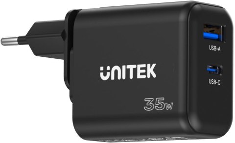 Ładowarka sieciowa Unitek GaN PD 35W USB-C + USB-A czarna Ładowarka sieciowa Unitek GaN PD 35W USB-C + USB-A czarna
