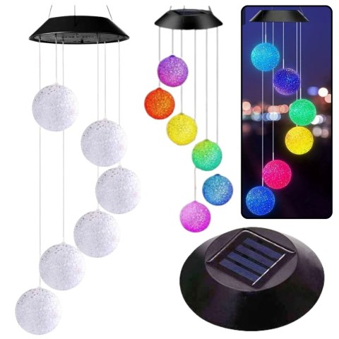 Lampki Solarne Ogrodowe LED Dzwonki Kule Kolorowe 70cm Lampki Solarne Ogrodowe LED Dzwonki Kule Kolorowe 70cm