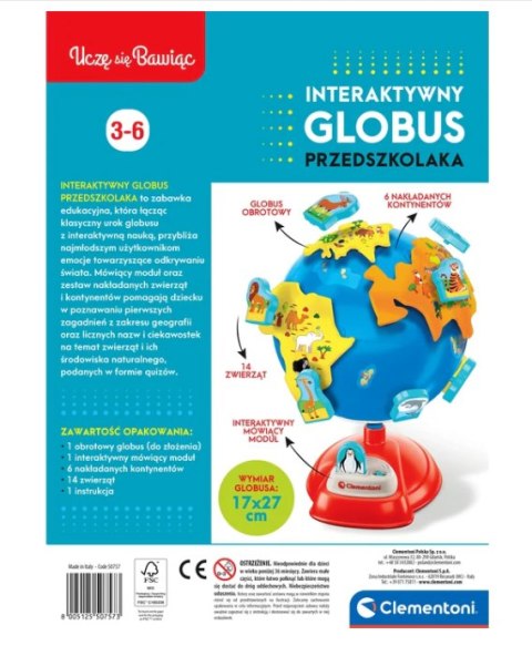 Interaktywny Globus Przedszkolaka Clementoni 50757 Interaktywny Globus Przedszkolaka Clementoni 50757