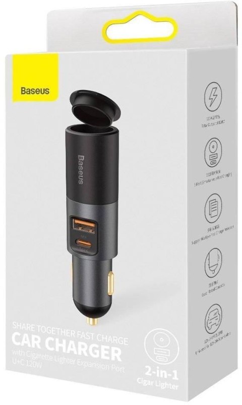 ŁADOWARKA SAMOCHODOWA Baseus Share Together 120W 3A 1x USB-A 1x USB-C PD 30W QC 4.0+ ŁADOWARKA SAMOCHODOWA Baseus Share Together 120W 3A 1x USB-A 1x USB-C PD 30W QC 4.0+