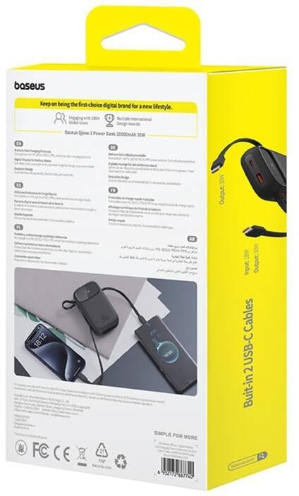 Powerbank Baseus QPow 2 10000mAh 30W z 2 wbudowanymi kablami USB-C - czarny Powerbank Baseus QPow 2 10000mAh 30W z 2 wbudowanymi kablami USB-C - czarny