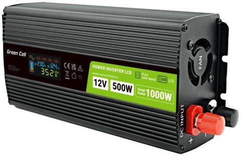 PRZETWORNICA NAPIĘCIA Green Cell PowerInverter LCD 12V / 230V 500W/1000W CZYSTA SINUSOIDA PRZETWORNICA NAPIĘCIA Green Cell PowerInverter LCD 12V / 230V 500W/1000W CZYSTA SINUSOIDA