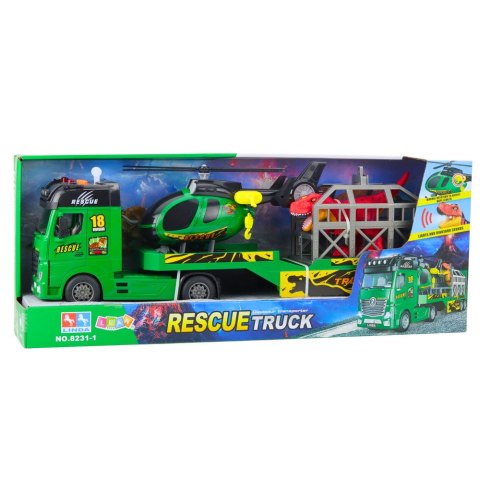 Zestaw Ratowniczy Ciężarówka Helikopter Samochód Dinozaur Światła Dźwięki