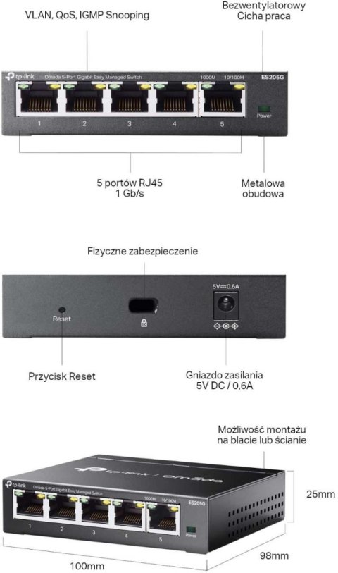 SWITCH TP-LINK OMADA ES205G Easy Managed