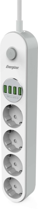 LISTWA ZASILAJĄCA Z WYŁĄCZNIKIEM Energizer 4x SCHUKO 4x USB-A 2500W 10A KABEL 2M LISTWA ZASILAJĄCA Z WYŁĄCZNIKIEM Energizer 4x SCHUKO 4x USB-A 2500W 10A KABEL 2M