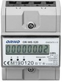 OR-WE-520 ORNO 3-fazowy licznik energii elektrycznej, 80A, MID, 3 moduły, DIN TH-35mm OR-WE-520 ORNO 3-fazowy licznik energii elektrycznej, 80A, MID, 3 moduły, DIN TH-35mm