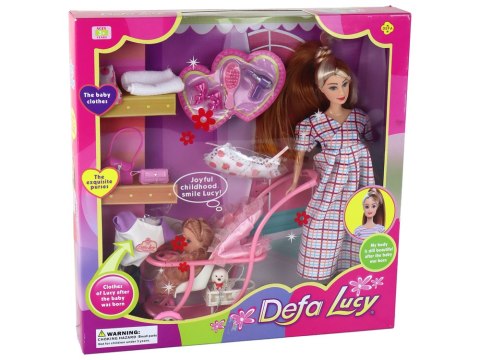 Zestaw Lalka Lucy W Ciąży Niemowlę Wózek Długie Brązowe Włosy Zestaw Lalka Lucy W Ciąży Niemowlę Wózek Długie Brązowe Włosy