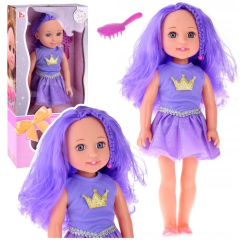 Lalka W Sukience z Koroną Długie Włosy Fioletowa Szczotka 38cm Lalka W Sukience z Koroną Długie Włosy Fioletowa Szczotka 38cm