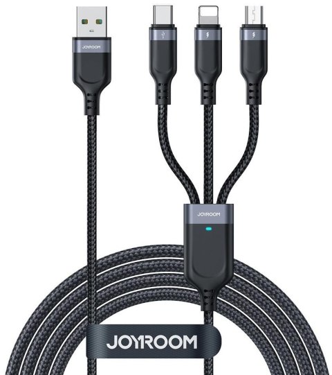 Kabel 3w1 USB-A / USB-C micro-USB Lightning Joyroom S-1T3018A18 120cm 2.4A w oplocie czarny Kabel 3w1 USB-A / USB-C micro-USB Lightning Joyroom S-1T3018A18 120cm 2.4A w oplocie czarny