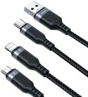 Kabel 3w1 USB-A / USB-C micro-USB Lightning Joyroom S-1T3018A18 120cm 2.4A w oplocie czarny Kabel 3w1 USB-A / USB-C micro-USB Lightning Joyroom S-1T3018A18 120cm 2.4A w oplocie czarny