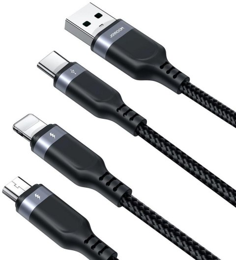 Kabel 3w1 USB-A / USB-C micro-USB Lightning Joyroom S-1T3018A18 120cm 2.4A w oplocie czarny Kabel 3w1 USB-A / USB-C micro-USB Lightning Joyroom S-1T3018A18 120cm 2.4A w oplocie czarny