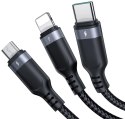 Kabel 3w1 USB-A / USB-C micro-USB Lightning Joyroom S-1T3018A18 120cm 2.4A w oplocie czarny Kabel 3w1 USB-A / USB-C micro-USB Lightning Joyroom S-1T3018A18 120cm 2.4A w oplocie czarny