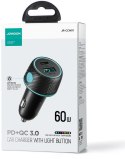 Ładowarka samochodowa Joyroom JR-CCN01 60W 3.0A PD 3.0 QC 3.0 1x USB-A 1x USB-C Ładowarka samochodowa Joyroom JR-CCN01 60W 3.0A PD 3.0 QC 3.0 1x USB-A 1x USB-C