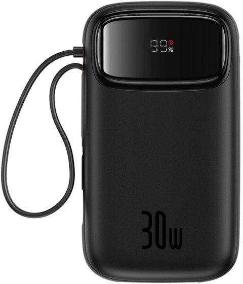 Powerbank Baseus QPow 2 20000mAh 30W z 2 wbudowanymi kablami USB-C - czarny Powerbank Baseus QPow 2 20000mAh 30W z 2 wbudowanymi kablami USB-C - czarny