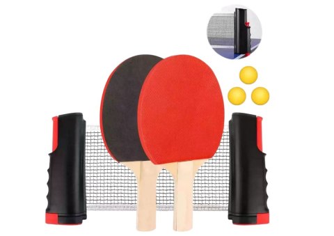 Zestaw Do Ping Ponga Tenis Stołowy Siatka Paletki Piłeczki 3szt