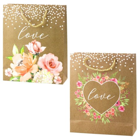 Torba Prezentowa Napis Love Kwiaty Brokat 32 x 26 x 10 cm Torba Prezentowa Napis Love Kwiaty Brokat 32 x 26 x 10 cm